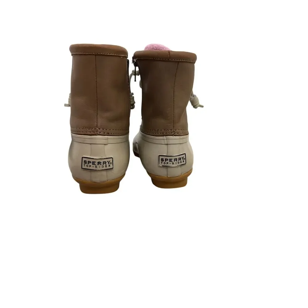 Sperry Duck Boots Tan Pink Lined Waterproof Ankle Rain Boots Size Women's 6
